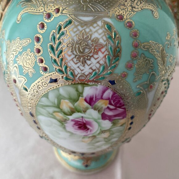 Vintage Nippon Double Handle Hand Painted Flower Vase Urn - Picture 3 of 7